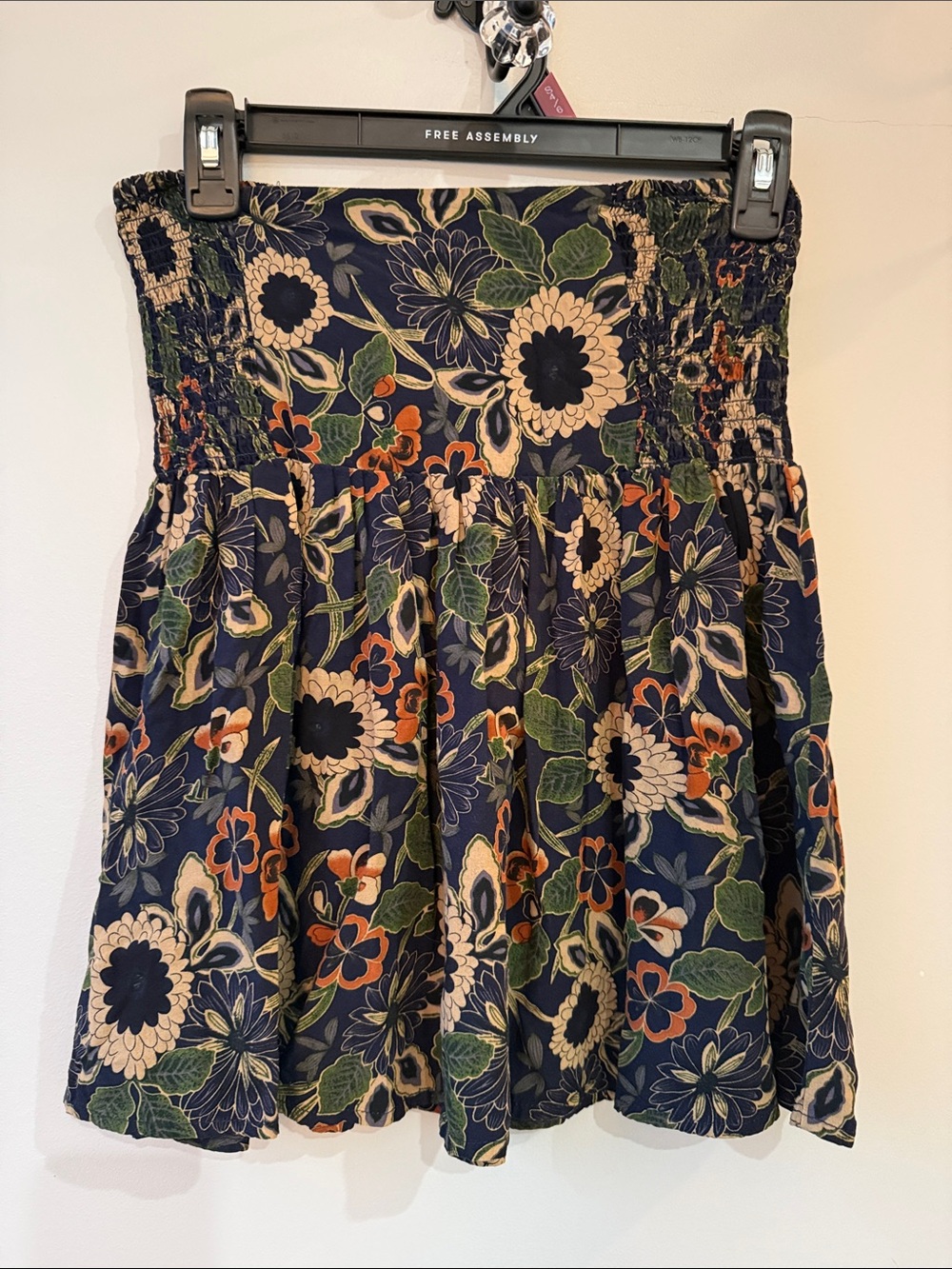 NATURAL LIFE black Floral Smocked Skater Skirt with Cream & Orange Accents